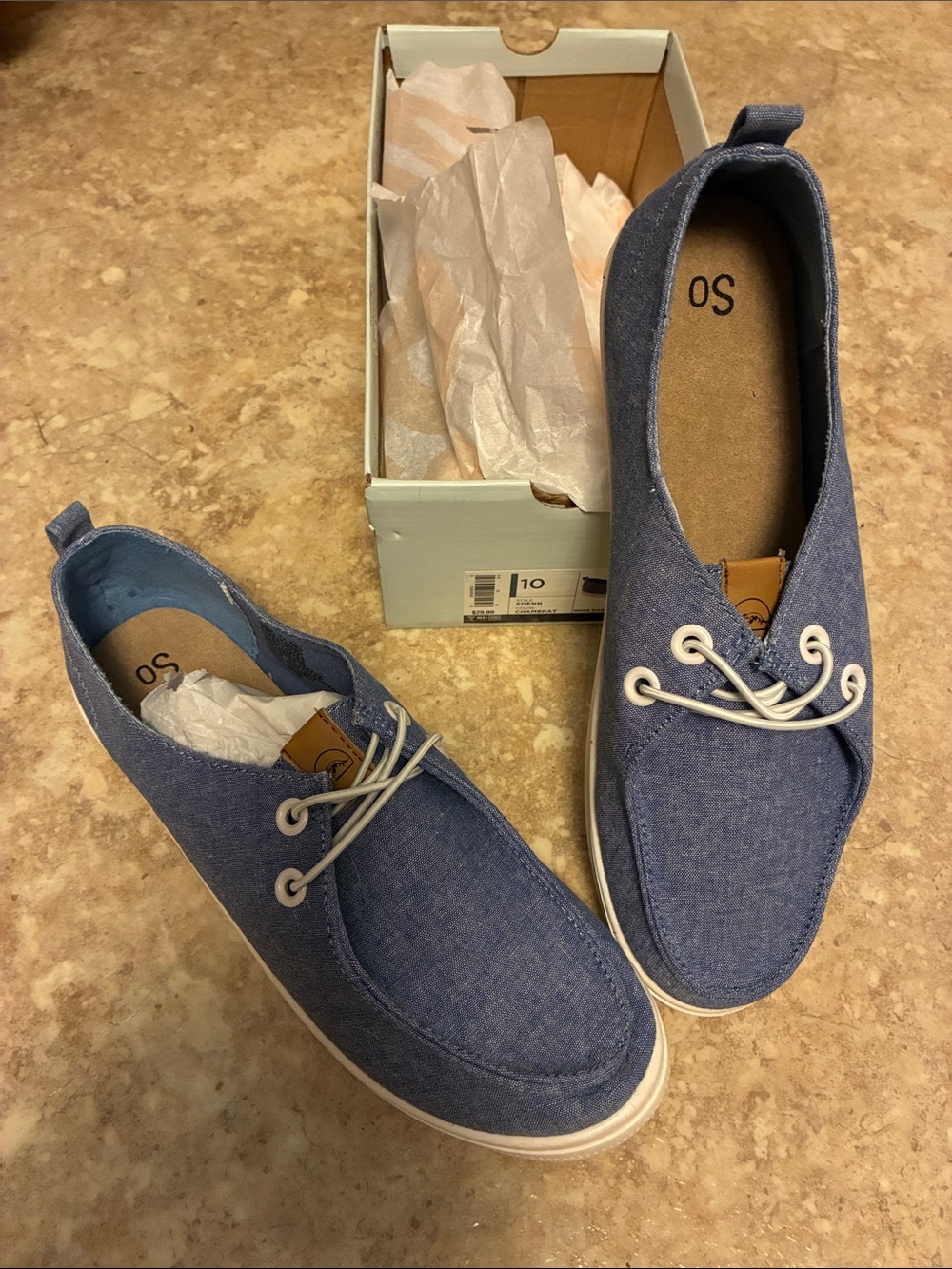 SO Women's Denim Blue Casual Slip-On Flats with White Laces